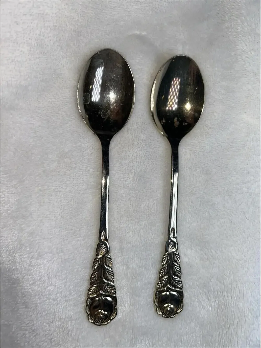 Pair Of 2 Midcentury Gold Tone Dessert Spoons Flatware ECHT vergoldet Utc Stamp